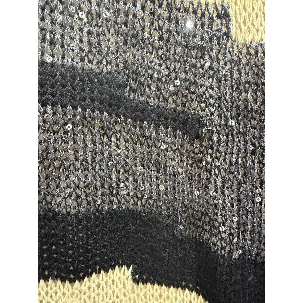 VENUS XL Sweater Dress Black Gold Ivory Sequin Open Knit Long Sleeve Midi - Picture 6 of 7